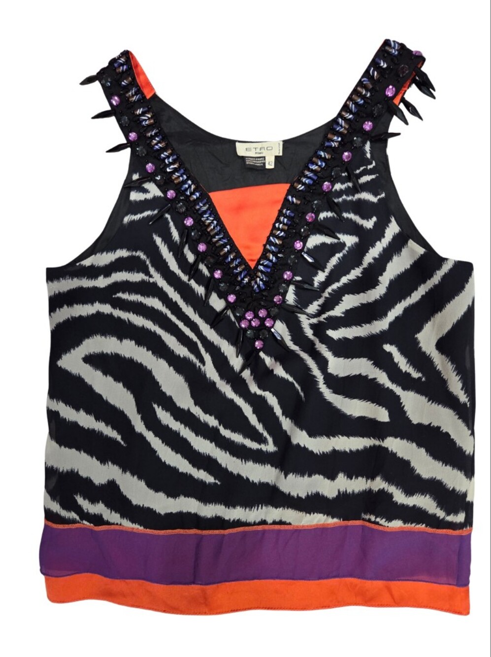 Etro Perfect Y2k Beaded Embellished Camisole Zebra Purple Accents IT42/US 6
